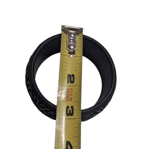 Vintage Carved Black‎ Cinnabar Wide Bangle Bracelet Black - Picture 4 of 4